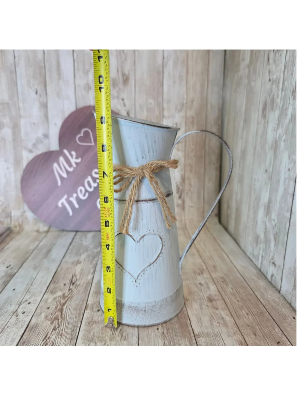 Light Blue/Gray Farmhouse Rustic Metal Pitcher Vase NWOT